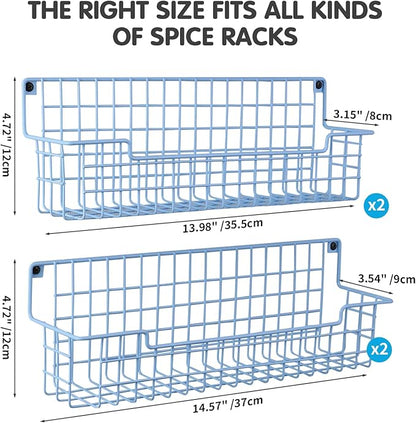 Spice Rack Wall Mount, Wall Spice Organizer for Kitchen Cabinet Door, Pack of 4 Hanging Spice Rack for Wall Saving Kitchen Space, Light Blue - Image 2