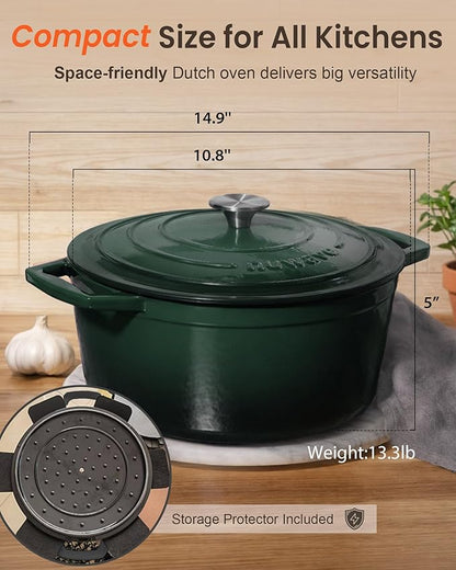 Nuwave 6QT Healthy Enameled Cast Iron Dutch Oven Pot with Lid, Heavy Duty 7-Layer Enamel, Enhanced Rust Protection, Dual Handles, Oven Safe to 500°F for Sourdough Bread Baking, Braise, Stew, Roast