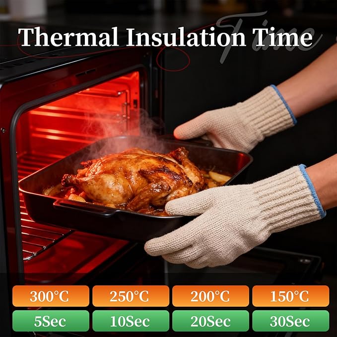 Hovico Heat Resistant Oven Gloves, Ove Glove BBQ Gloves Heat Resistant Cooking Oven Mitts with Fingers Grilling Glove, Full Hand Protection, Grill Gloves for Outdoor Hot Food Handling (Set of 2) - Image 7
