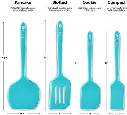 New DI ORO Silicone Turner Spatula Set - Kitchen Spatulas for Nonstick Cookware - Cooking Utensils for Flipping Eggs & Pancakes - 600°F Heat-Resistant BPA Free Turners - Dishwasher Safe (4pc, Teal) - Image 5