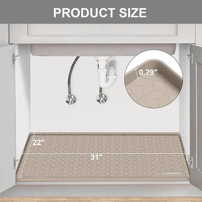 Under Sink Mat, 31" x 22" Waterproof Silicone Under Sink Tray for Kitchen & Laundry Cabinets, Kitchen Cabinet Shelf Protector, Up to 3.2 Gallons Liquid, Fits 36 inch Standard Cabinet(Apricot)