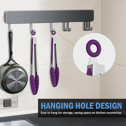 Kitchen Tongs, Stainless Steel Cooking Tongs with Silicone Tips, 600ºF High Heat-Resistant Non Scratch Locking Tongs for Cooking BBQ Grilling Air Fryer Pans, Set of 3 (7" 9" and 12") Purple - Image 6