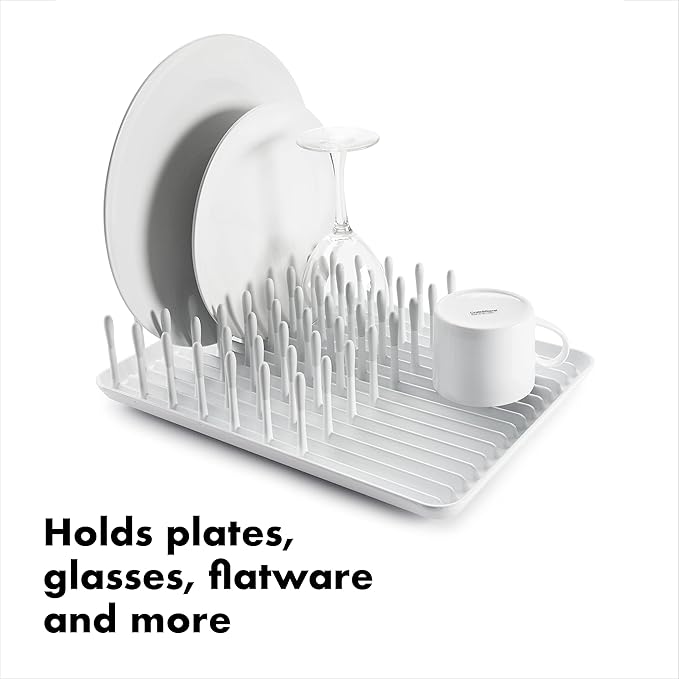 OXO Good Grips Compact Dish Rack Biscuit | For Dishware | 13-3/4 x 10-3/8 x 3-1/2 Inch | Non-Skid Feet | Pack of 4 - Image 3