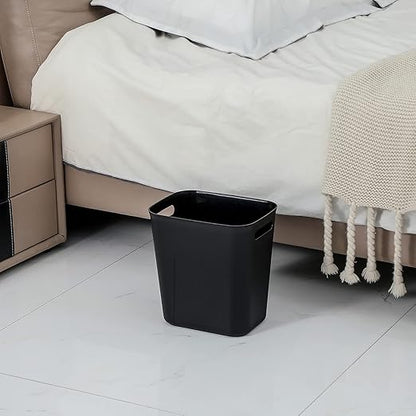 UUJOLY Plastic Trash Can Wastebasket, Garbage Container Basket for Bathrooms, Kitchens, Offices, Kids Rooms, Black, 3.5 Gallon, 2 Pack