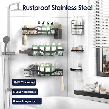 NESOMI Shower Caddy Adhesive Shower Organizer 8-Pack, Rustproof Stainless Steel Bathroom Shelves, Large Capacity No-Drill Rack Storage Accessories with Soap Dish Toothbrush Holder Hooks - Image 5