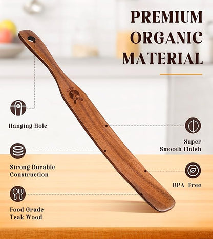 Skinny Spurtle for Sourdough Starter, Mixing, Reaching Bottom of Jar, Dough Whisk, Natural from High Moist Resistance Teak, Spurtles Kitchen Tools Wooden Kitchen Utensils for NonStick Cookware - Image 3