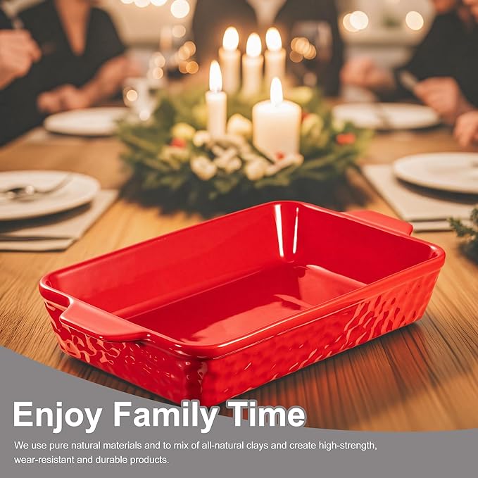 Dafuceramic Casserole Dishes for Oven, Baking Dishes, Ceramic Bakeware Sets of 4, Rectangular Baking Pan Set with Handles for Baking, Casserole, Kitchen, Wedding Gift (Red) - Image 7