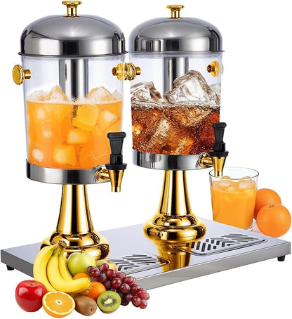 2 Gallon Beverage Dispenser with Stand,Juice Drink Dispensers with Ice Core for Parties, Weddings & Outdoor (GOLD)
