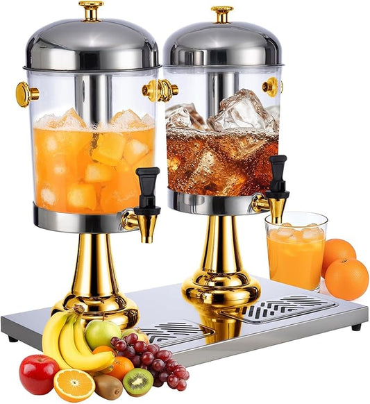 2 Gallon Beverage Dispenser with Stand,Juice Drink Dispensers with Ice Core for Parties, Weddings & Outdoor (GOLD)