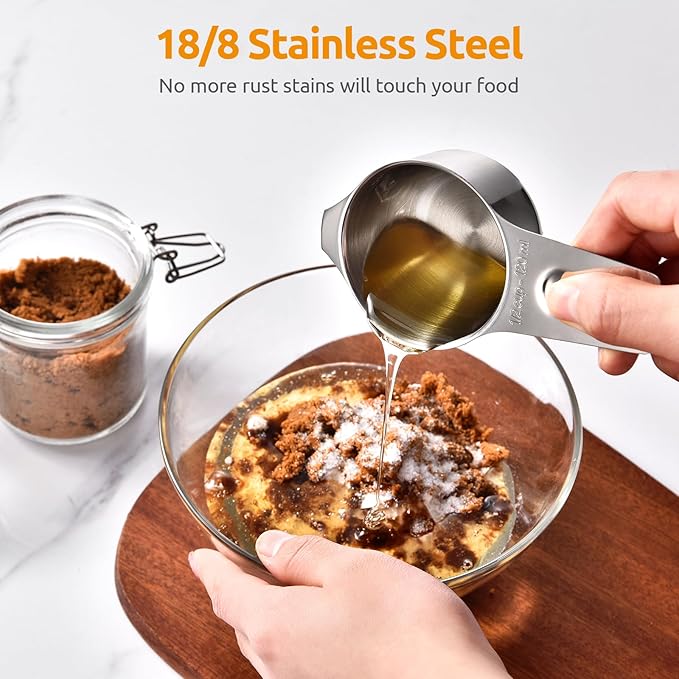 Measuring Cups and Spoons 12 Pieces: U-Taste 18/8 Stainless Steel Kitchen Metal Measure Gadgets, Heavy Duty Stackable Portion Teaspoon Tablespoon Scoop for Baking Cooking Dry & Liquid Food Ingredient - Image 3