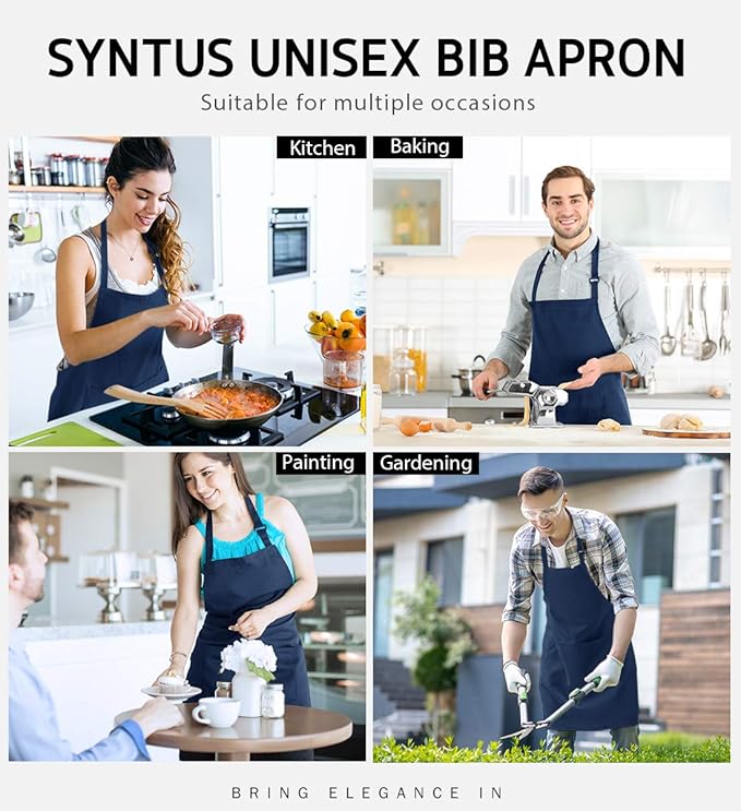 Syntus 12 Pack Bib Apron, Unisex Aprons Adjustable Waterdrop Resistant with 2 Pockets Cooking Kitchen Apron for Chef, BBQ Drawing Apron Bulk, Nautical Blue - Image 7