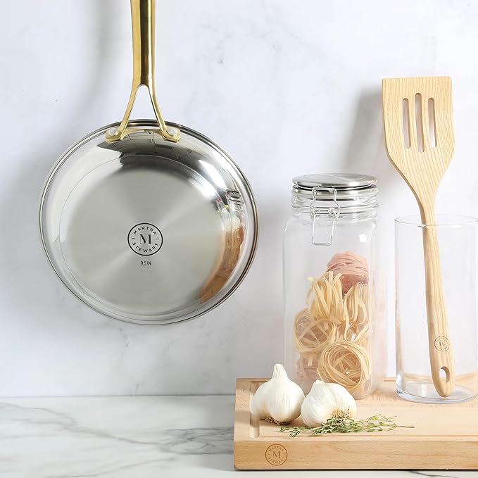 Martha Stewart Castelle 9.5-Inch Stainless Steel Frying Pan with Gold-Tone Handle – Tri-Ply Encapsulated Bottom, Oven Safe & Induction Safe Skillet for Searing and Sautéing - Image 7