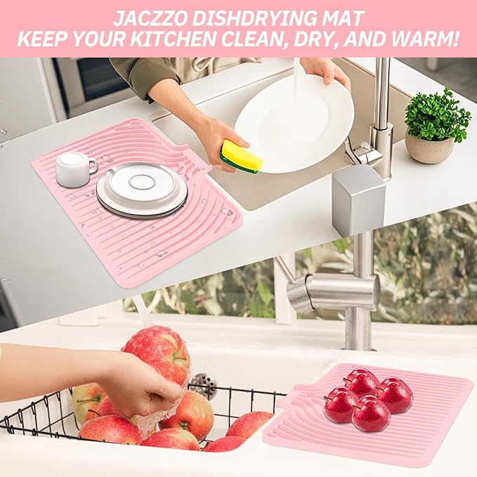 Dish Drying Mat for Kitchen Counter, with Built-in Drain Lip, Food-Grade Silicone, Easy Clean Pad for Countertop Protection, Multi-Functional Use (18x11.8, Pink) - Image 7