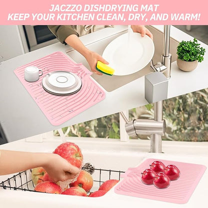 Dish Drying Mat for Kitchen Counter, with Built-in Drain Lip, Food-Grade Silicone, Easy Clean Pad for Countertop Protection, Multi-Functional Use (18x11.8, Pink) - Image 7