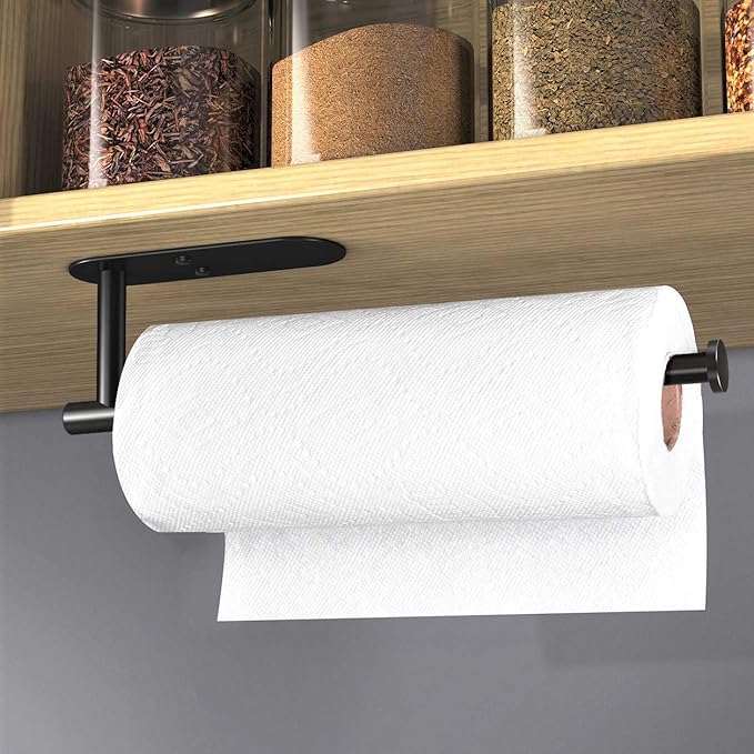 VAEHOLD Adhesive Paper Towel Holder Under Cabinet Wall Mount for Kitchen Paper Towel, Black Paper Towel Roll Holder Stick to Wall, Stainless Steel（Black） - Image 4