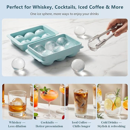 WIBIMEN Large Ice Cube Molds, Big Round Whiskey Ice Cube Trays for Freezer, Easy to Fill & Release, Whiskey Bourbon Cocktail(1.9In*6 Balls- Blue/2 Pack) - Image 7