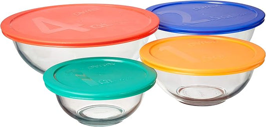 Pyrex Smart Essentials Glass Bowls with Plastic Lids, 8-Piece Set by Pyrex