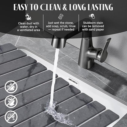 2 PCS Large Stone Dish Drying Mat for Kitchen Counter, 24"×16" Grey Marble Dish Drying Mat with 8"x 4" Coasters, Non - Slip Collapsible Absorbent Stone Dish Drying Mat for Multi - Purpose - Image 6