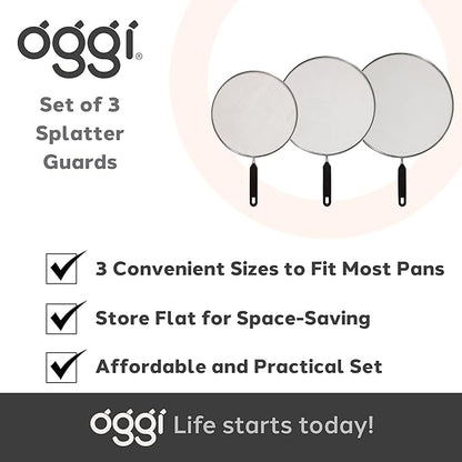 Oggi Set of 3 Stainless Steel Splatter Guard – 8”, 10” and 12” with Stay Cool Handles
