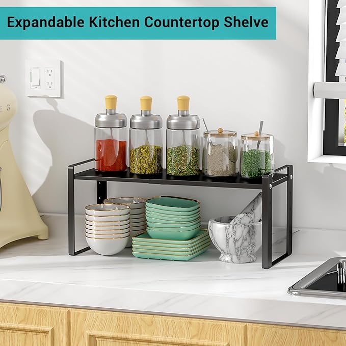 Expandable Cabinet Organizer Shelves, 88lbs High Weight Capacity, Heavy-Duty Metal Storage Rack, Adjustable Cabinet Shelf for Kitchen, Pantry, Cupboard, Under Sink, Black, Patent Pending - Image 6