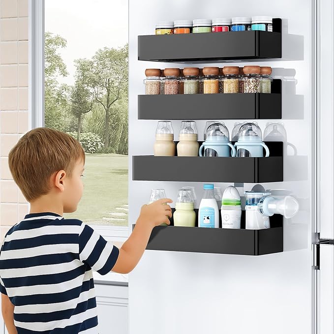 Mystozer Magnetic Spice Rack for Refrigerator, Kitchen Organizer and Storage Shelf, Black (2 Pack)… - Image 8