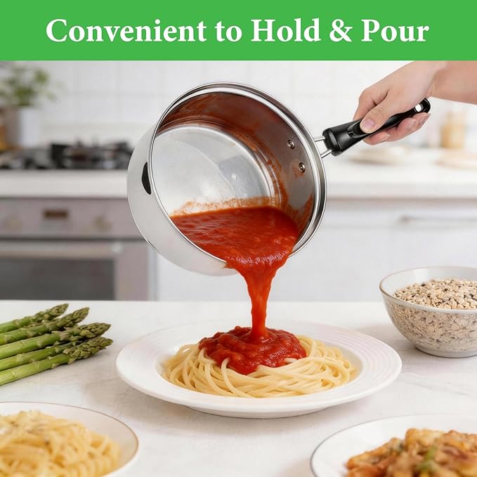 Stainless Steel Saucepan with Lid Set - 2.5QT & 3.5QT & 5.5QT, Triply Sauce Pan Induction Pot for Cooking, Boiling, Compatible with All Stoves, Transparent Lid, Oven & Dishwasher Safe - Image 6