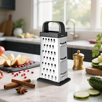 Cheese Grater, 8 IN Size 4-Sided Stainless Steel Grater, Food Shredder for Cheese, Parmesan, Vegetable, Dishwasher Safe, Black - Image 5
