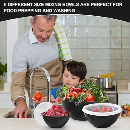 Greentainer Plastic Mixing Bowls with Lids Set for Kitchen, 6 Set Nesting Bowls for Mixing, Baking, Prepping, Cooking and Serving Food, Mixing Bowls Dishwasher, Microwave Safe