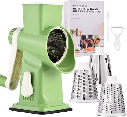 Rotary Cheese Grater Hand Crank Transparent - Shredder Slicer Grinder 3 Stainless Steel Blades, Stable Suction, Labor-Saving Handle, Safe Kitchen Tool for Cheese, Vegetable, Nuts, Chocolate by Ziweaye