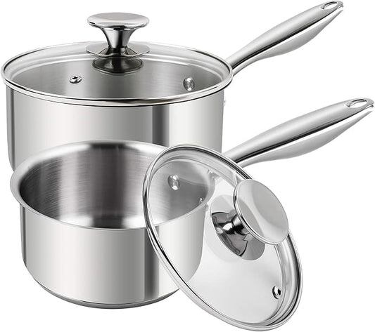 MICHELANGELO Stainless Steel Saucepan Set 1Qt & 2Qt, 18/10 Stainless Steel Pot Set, Induction Saucepan with Glass Lid, Dishwasher & Oven Safe (No Coating & Non-toxic) by Michelangelo