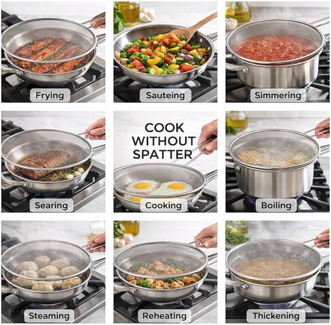HIC Kitchen Splatter Screen, 18/8 Stainless Steel with Fine Mesh, 13-Inch, Fits Up To 12.5-Inch Pans - Image 3