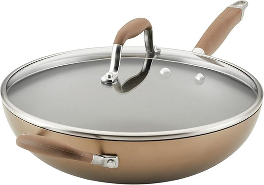 Anolon Advanced Home Hard Anodized Nonstick Deep Frying Skillet with Lid, 12-Inch Ultimate Pan, Bronze by Anolon