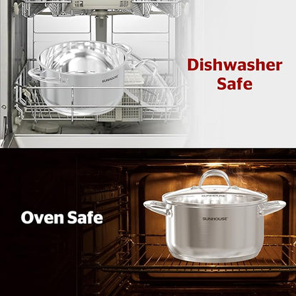 SUNHOUSE Stainless Steel Stock Pot - 11 Quart Heavy-Duty Induction Cooking Pot with Visible Lid for Pasta, Soup, Spaghetti - Nonstick Thick-Bottom Deep Stockpot for Canning, Boiling, and Simmering - Image 8
