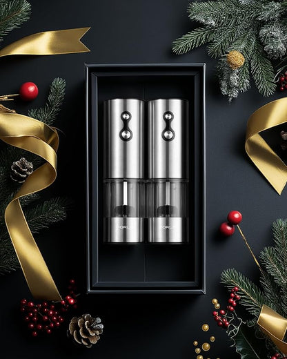 FORLIM Rechargeable Electric Salt and Pepper Grinder Set, Dual-Speed Control, Stainless Steel Automatic Salt & Pepper Mill with Dust Cover, 2 LED Lights, Adjustable Coarseness (2-Pack, Glossy Silver) - Image 8