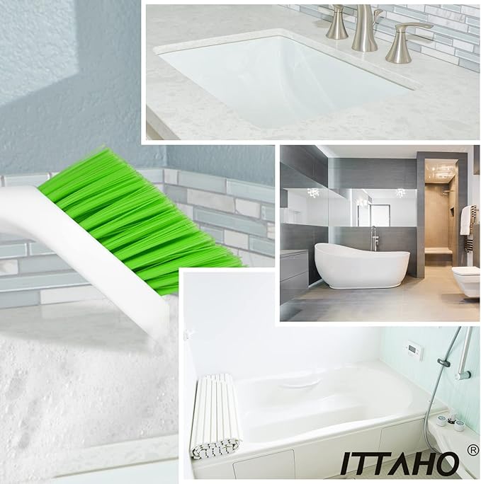 Dish Scrubber Set, Kitchen Brush for Cleaning with Scraper Edge, Green Multi-Purpose Scrub Brush with Handle for Dishes,Sink,Pots,Pans,Shower,Tile,Tubs - 3 Pack - Image 6