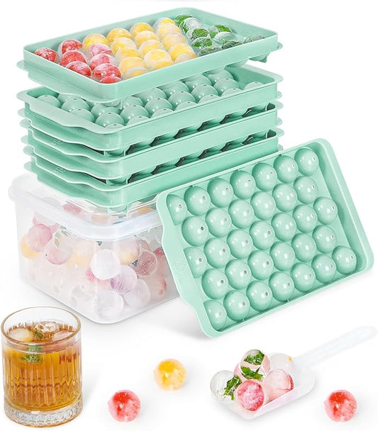 Optish Ice Cube Tray with Lid and Bin, 3 Pack Ice Trays for Freezer, 99 Pcs Round Ice Cube Mold, Ices Maker Bucket with Scoop for Cocktail, Coffee, Rv Accessories, Easy to Release (1 inch, Green) by Optish