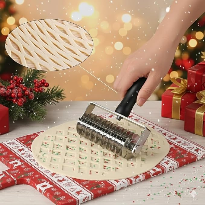 Pastry Lattice Roller Cutter, Stainless Steel Multi-Wheel Dough Cutter with Comfortable Grip Handle, Pie Crust Strip Cutters for Pastry, Pizza Dough, Bread & Beef Wellington