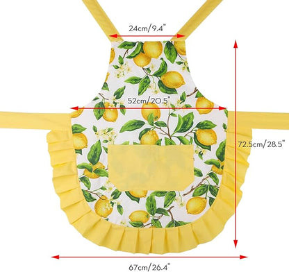 G2PLUS Thick Lemon Cotton Apron, Kitchen Apron for Women, Adjustable Cooking Apron with Pocket for Baking, Garden, Christmas