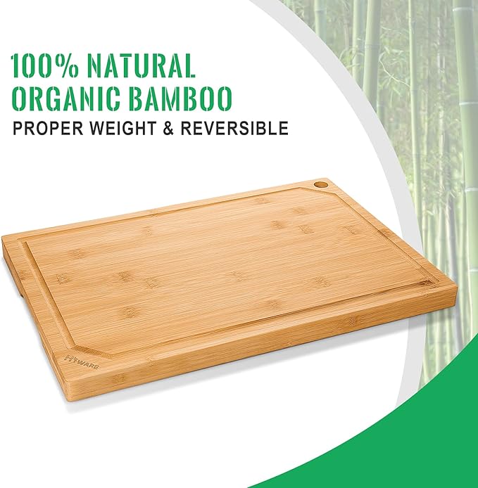 Hiware Bamboo Cutting Board for Kitchen, Heavy Duty Wood Cutting Board with Juice Groove, 100% Organic Bamboo, Pre Oiled, 15" x 10" - Image 3