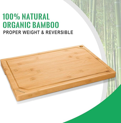 Hiware Bamboo Cutting Board for Kitchen, Heavy Duty Wood Cutting Board with Juice Groove, 100% Organic Bamboo, Pre Oiled, 15" x 10" - Image 3