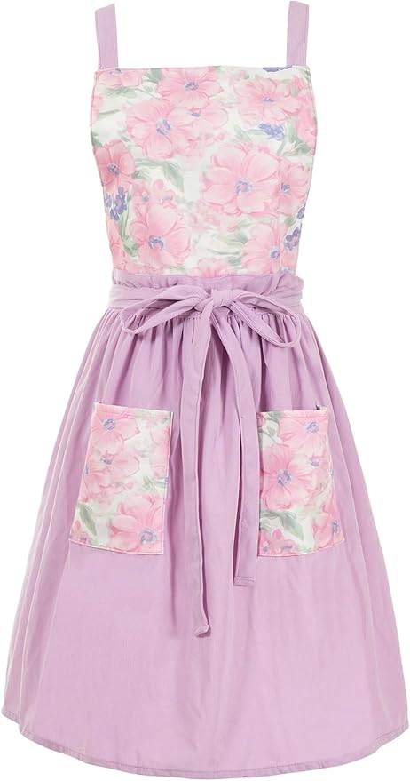 Pinknoke Vintage Pinafore Apron Dress for Women with Pockets Cute Floral Chef Aprons for Kitchen Cooking Baking Gardening by Pinknoke