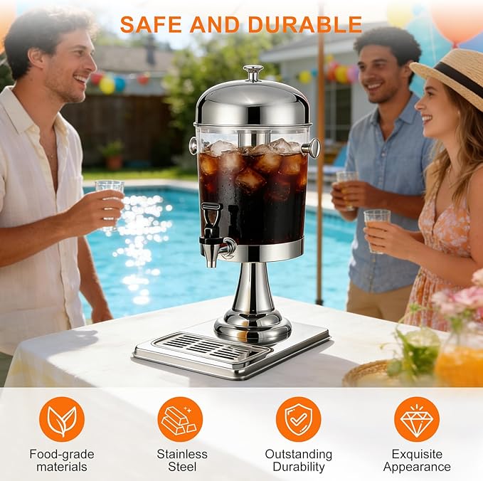 2.2 Gallon Iced Beverage Drink Dispenser, Stainless Steel Water Jar with Stand, Iced Beverage Drink Dispenser for Parties, Commercial Hot Cold Juice, Hot & Cold Drinks - Image 5