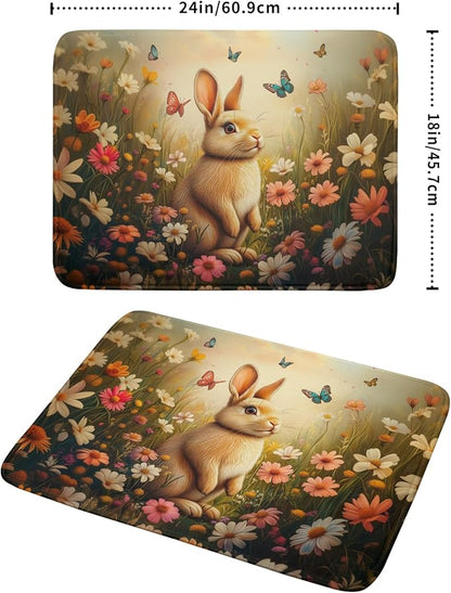 Giwawa Easter Bunny Dish Drying Mat Flower Butterfly Kitchen Drainer Mat 18x24 inch Absorbent Reversible Dish Rack Pad for Counter Tabletop Decor