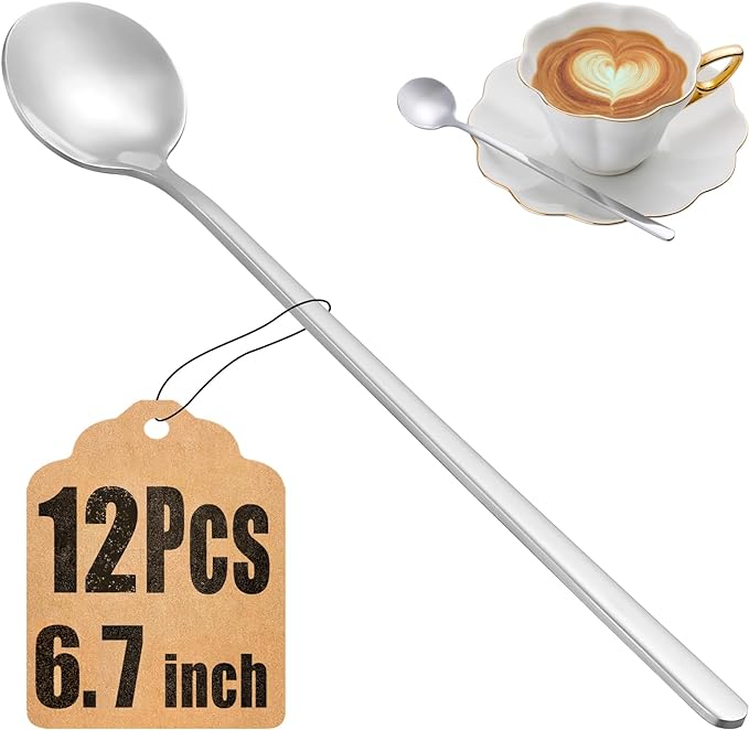 12 Pcs Teaspoons Set, 6.7 Inch Tea Spoons Long Handle, Small Teaspoons, Food Grade Stainless Steel Spoons, Long Spoon for Stirring, Metal Espresso Spoon, Coffee Bar Accessories by MUTNITT