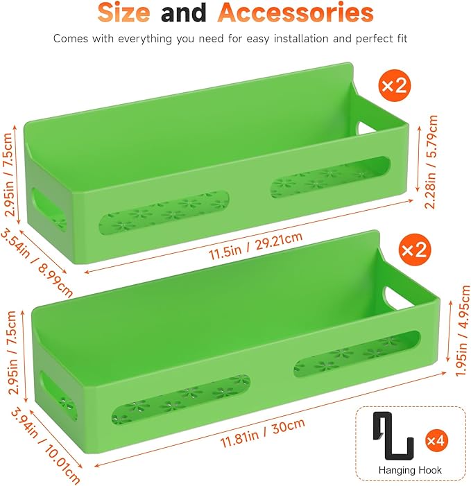 Sevenblue 4 Pack Strong Magnetic Spice Rack for Refrigerator, Multipurpose Magnetic Shelf for Fridge with 4 Hooks for kitchen and Bathroom Organization, Green - Image 7