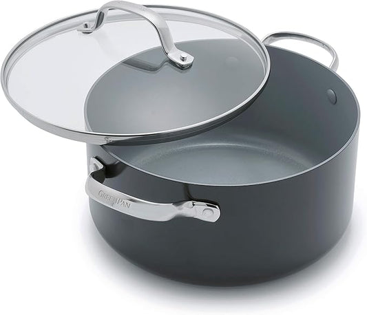 GreenPan Valencia Pro Hard Anodized Healthy Ceramic Nonstick 5QT Stock Pot with Lid, PFAS-Free, Induction, Dishwasher Safe, Oven Safe, Gray by GreenPan