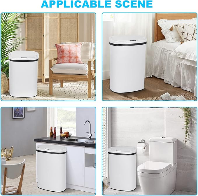 Bigacc 13 Gallon Touch Free Automatic Stainless Steel Trash Can Garbage Can Metal Trash Bin with Lid for Kitchen Living Room Office Bathroom, Electronic Motion Sensor Automatic Trash Can - White - Image 8