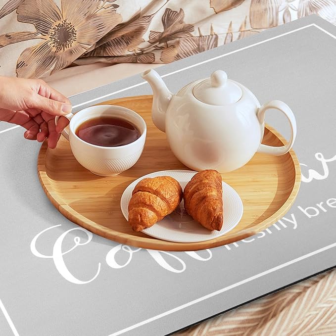 Findosom Dish Drying Mat, 16"x 24" Super Absorbent & Hide Stain Coffee Mat, Cuttable Drying Mat for Kitchen Counter, Coffee Bar Accessories, Under Dish Rack, Coffee Maker, Espresso Machine, LightGrey - Image 8