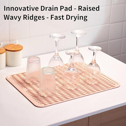 ZLR Silicone Dish Drying Mat & Heat Resistant Trivet (12" x 16") - Waterproof Counter Protector for Air Fryer, Coffee Maker - Non-Slip, BPA Free Kitchen Pad, Easy Clean Dishwasher Safe (Peach Pink) - Image 8
