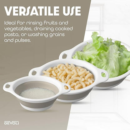 Gevoli Collapsible Colanders (3 Pack Set) Food Strainers with Over-Sink Water Draining Base for Pasta Fruits and Vegetables, White/Beige (3 Sizes, 3QT, 4QT and 5 Quart) - Image 7
